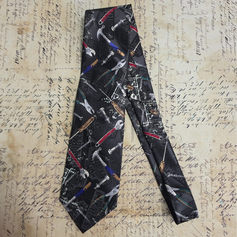 VTG Home Improvement Tie Men's Regular Black w/ Tool Design